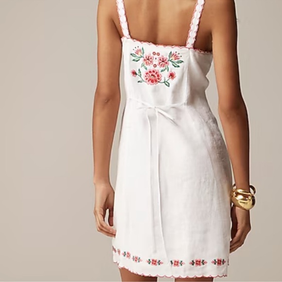 J. Crew White Mini Dress with Pink Floral Embroidery - Picture 2 of 12
